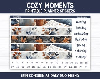Kit d'autocollants hebdomadaires Cozy Moments pour agenda quotidien Erin Condren A5 Daily Duo (à imprimer)