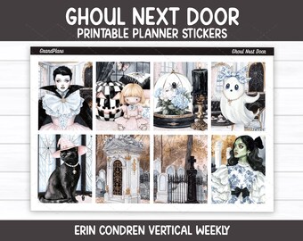 Pegatinas imprimibles para agenda "Ghoul Next Door" / Kit semanal de Halloween para agendas Erin Condren y Vertical Planners