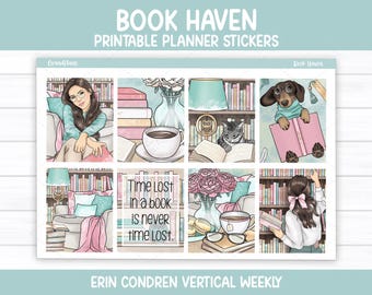 Book Haven Weekly Sticker Kit for Erin Condren & Vertical Planners (Printable)