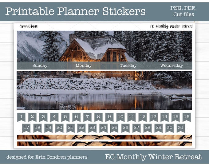 Printable Erin Condren Monthly Sticker Kit Winter Retreat, Planner ...