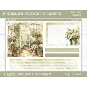 Adesivi stampabili per planner, kit di adesivi settimanali City Blooms, layout dashboard Happy Planner, adesivi per dashboard, file di taglio, Cricut PNG