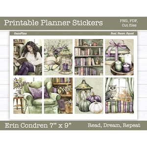 Druckbare Planer-Aufkleber, wöchentliche Aufkleber;  Lies, träume, wiederhole; Erin Condren Planer Aufkleber, Vertikale Aufkleber, Ausgeschnittene Datei, Cricut PNG