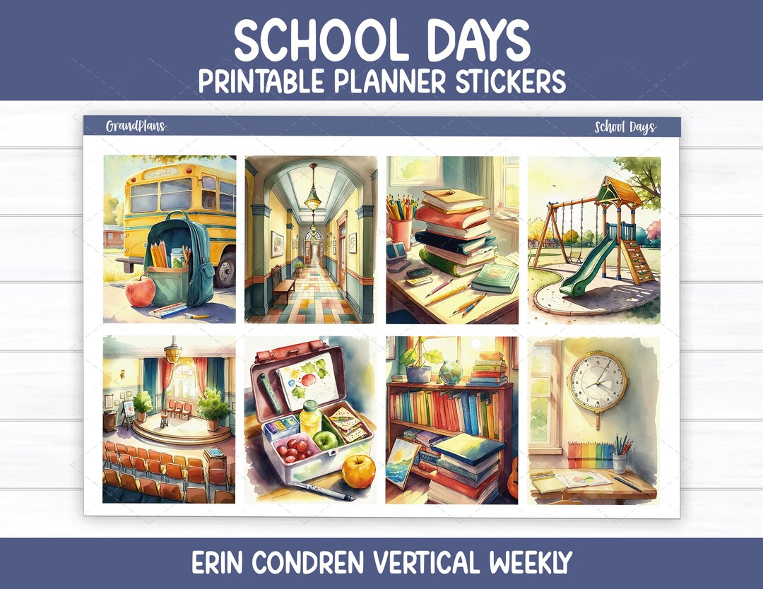 Printable Planner Stickers, School Days Weekly Sticker Kit, Erin ...