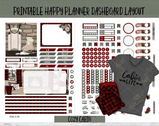 Printable Planner Stickers - COZY CABIN, Weekly Sticker Kit for the ...
