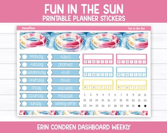Fun in the Sun Weekly Sticker Kit for Erin Condren Dashboard Planner (Printable)