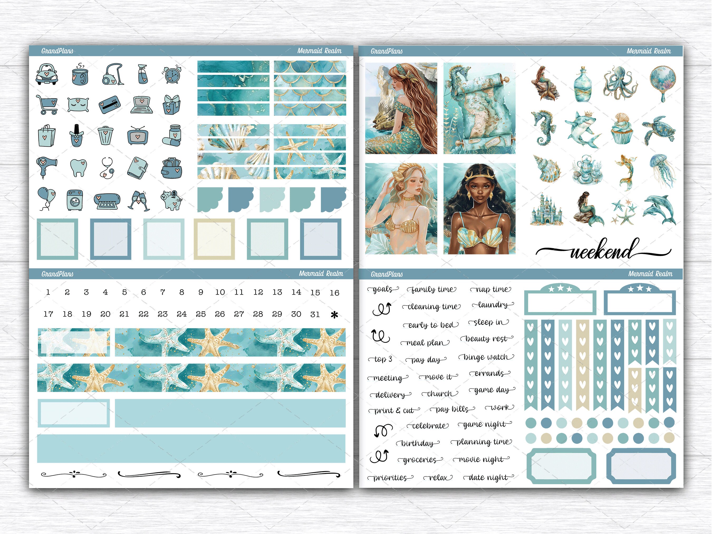 Mermaid Realm Weekly Sticker Kit for Erin Condren & Vertical Planners ...