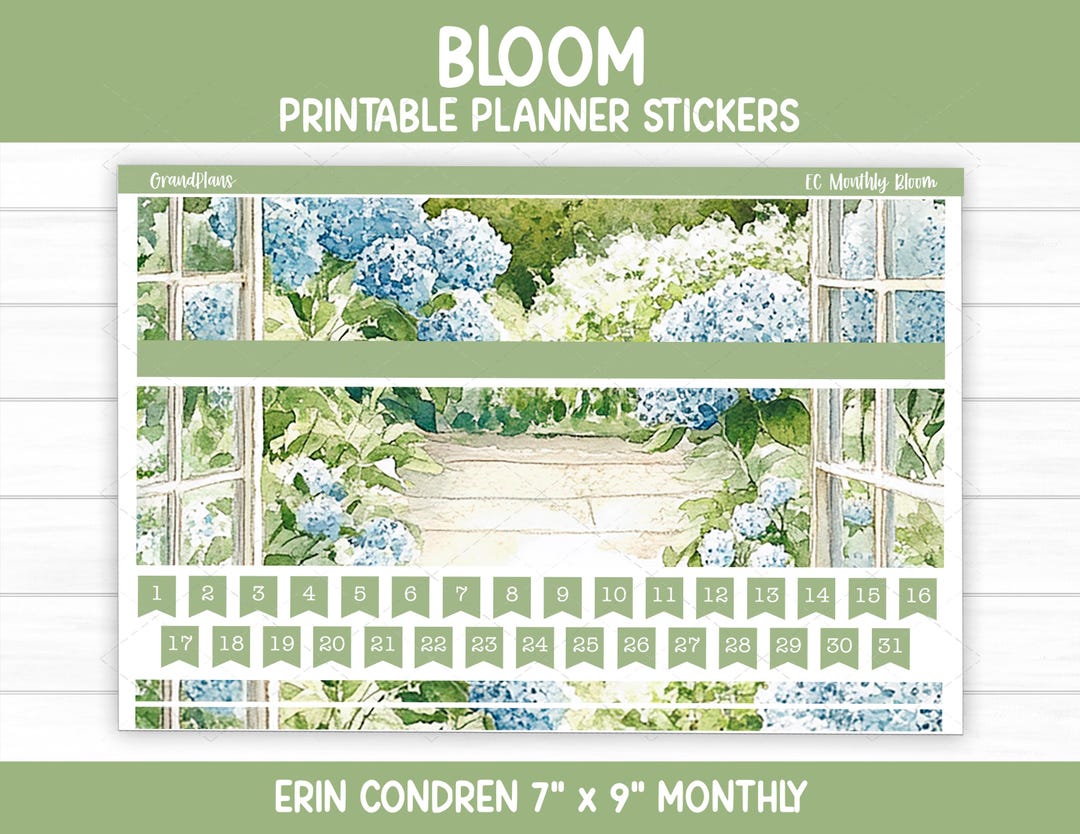 Bloom Monthly Sticker Kit for 7x9 Erin Condren Planner (printable) - Etsy