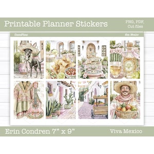Printable Planner Stickers, Viva Mexico Weekly Sticker Kit, Erin Condren Planner Stickers, Vertical Sticker Kit, Cut File, Cricut PNG