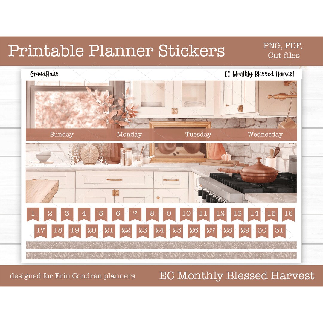 Printable Erin Condren Monthly Planner Stickers Kit, Fall, Stickers ...