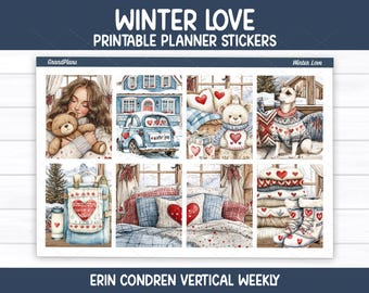 Wintre Love Printable Planner Stickers | Winter Weekly Kit for Erin Condren & Vertical Planners
