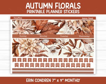 Autumn Florals Printable Planner Stickers | Fall Monthly Kit for Erin Condren (7x9)