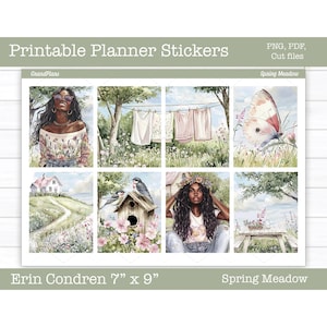 Printable Planner Stickers, Spring Meadow Weekly Sticker Kit, Erin Condren Planner Stickers, Vertical Sticker Kit, Cut File, Cricut PNG