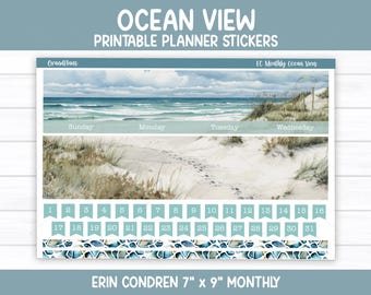 Ocean View Monthly Sticker Kit for 7x9 Erin Condren Planner (Printable)