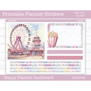 Adesivi stampabili per planner, kit di adesivi settimanali di Carnevale, layout del dashboard di Happy Planner, adesivi per dashboard, estate, file di taglio, Cricut PNG