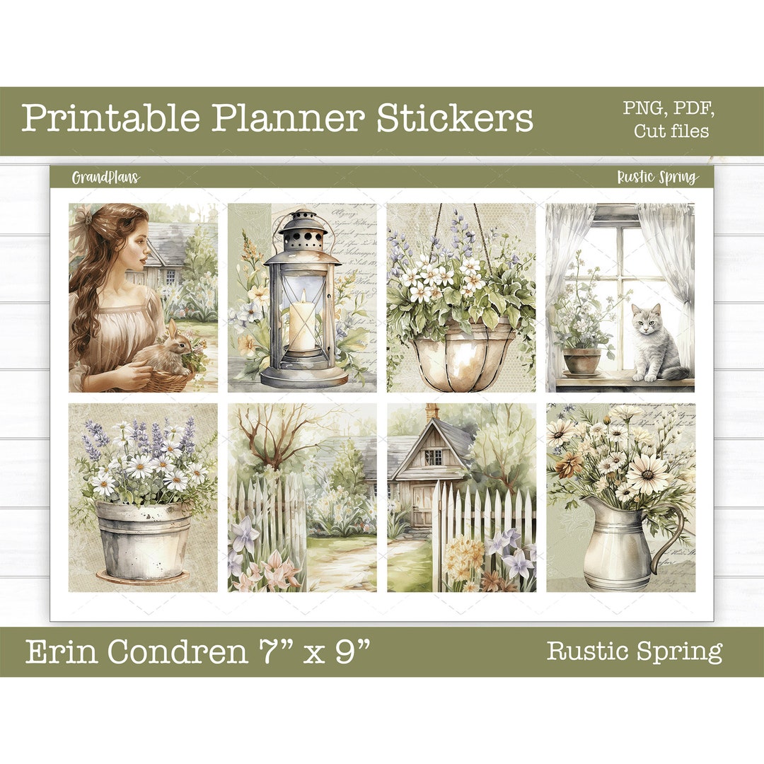 Printable Planner Stickers, Rustic Spring Weekly Sticker Kit, Erin ...