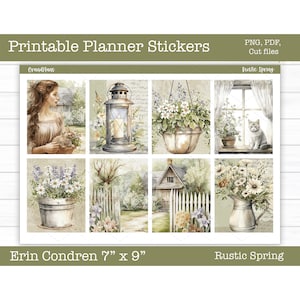 Druckbare Planer Aufkleber, rustikale Frühling Wochen Aufkleber, Erin Condren Aufkleber, vertikaler Planer, Cut Files, Cricut PNG