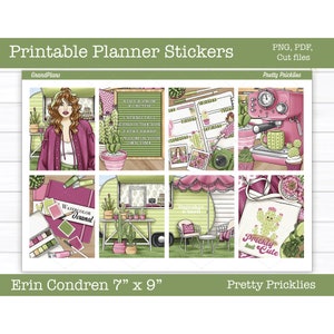 Printable Planner Stickers, Pretty Pricklies Weekly Sticker Kit, Erin Condren Planner Stickers, Vertical Sticker Kit, Cut File, Cricut PNG