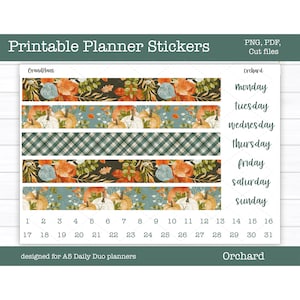 Printable A5 Daily Duo Weekly Sticker Kit, Orchard, Erin Condren Stickers, Autumn Stickers, Fall Stickers, Cut Files, Cricut PNG