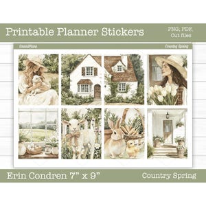 Printable Planner Stickers, Country Spring Weekly Sticker Kit, Erin Condren Planner Stickers, Vertical Sticker Kit, Cut File, Cricut PNG