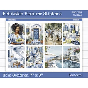 Printable Planner Stickers, Santorini Weekly Sticker Kit, Erin Condren Planner Stickers, Summer, Vertical Sticker Kit, Cut File, Cricut PNG