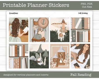 Reading Planner Stickers: Fall Reading Weekly Kit for Erin Condren & Vertical Planners (Printable)