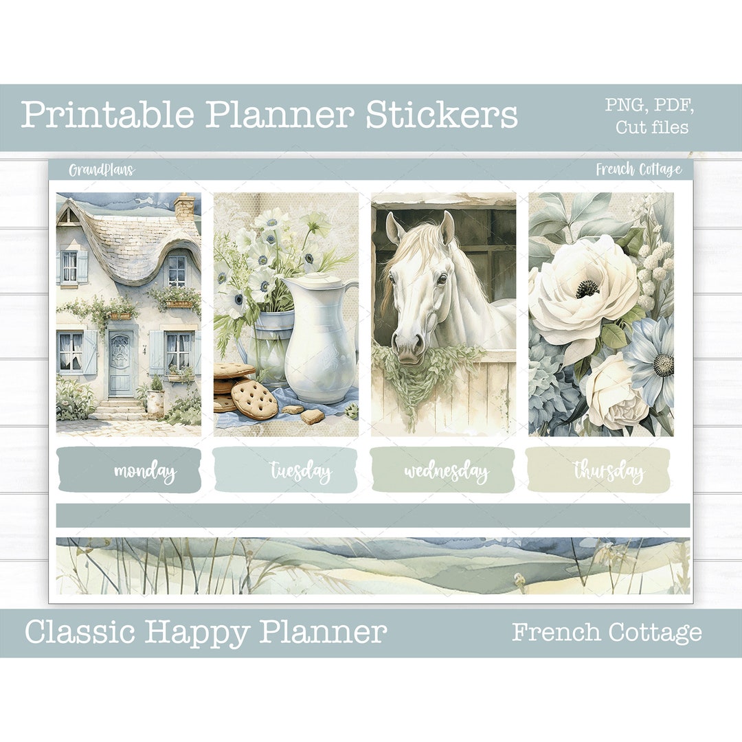 Printable Planner Stickers, French Cottage Weekly Sticker Kit, Happy ...