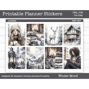 Printable Planner Stickers, Winter Mood Weekly Sticker Kit, Erin Condren Stickers, Vertical Planner, Cut Files, Cricut PNG