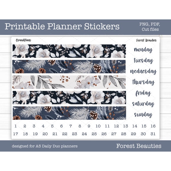 Druckbare A5 Daily Duo Weekly Sticker Kit - Waldschönheiten, Planer Sticker, Winter, Digital, Cut Files, Cricut, PNG