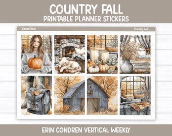 Country Fall Weekly Sticker Kit for Erin Condren and Vertical Planners (Printable)