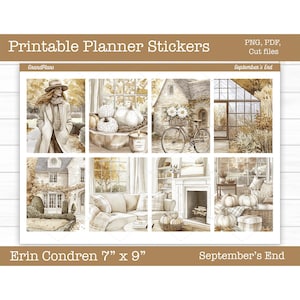 Printable Planner Stickers, September's End, Weekly Sticker Kit, Vertical Stickers, Erin Condren, Sticker Sheets, Cut Files, Cricut PNG
