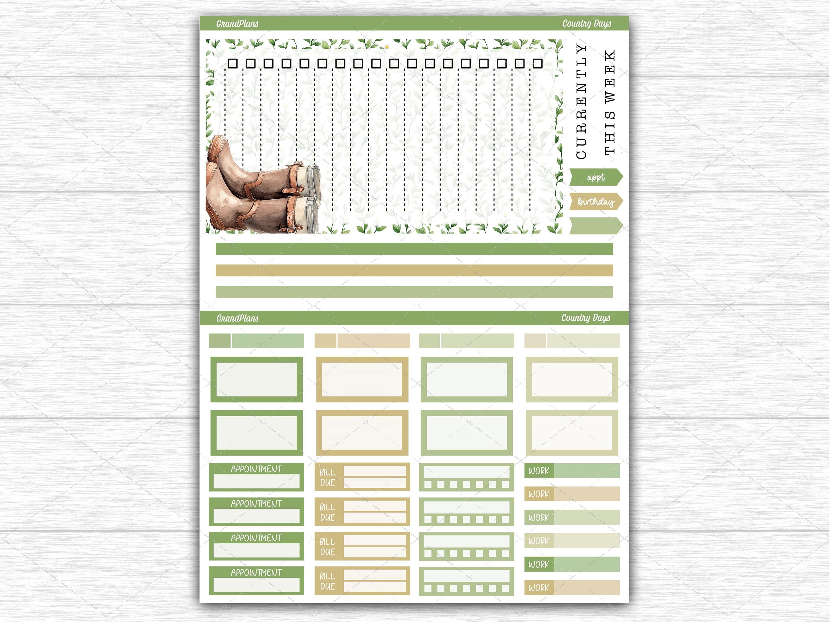 Country Days Weekly Sticker Kit for the Classic Happy Planner Dashboard ...