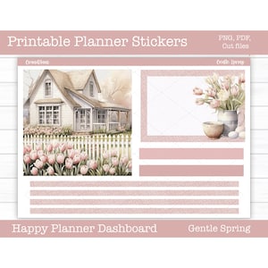 Adesivi stampabili per planner, kit di adesivi settimanali Gentle Spring, layout dashboard Happy Planner, adesivi per dashboard, file di taglio, Cricut PNG