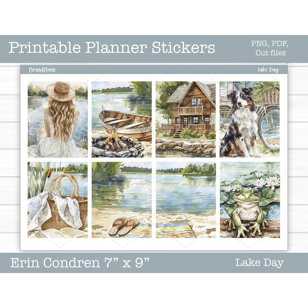 Summer Printable Planner Stickers, Lake Day Weekly Sticker Kit, Erin ...