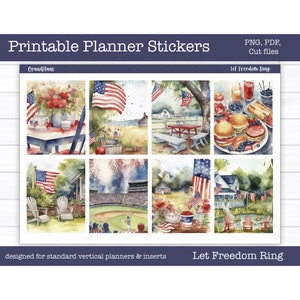 Printable Planner Stickers, Let Freedom Ring Weekly Sticker Kit, Erin Condren Stickers, Vertical Planner, Summer, Cut Files, Cricut PNG