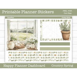 Adesivi stampabili per planner, kit di adesivi settimanali Country Spring, layout dashboard Happy Planner, adesivi per dashboard, file di taglio, Cricut PNG