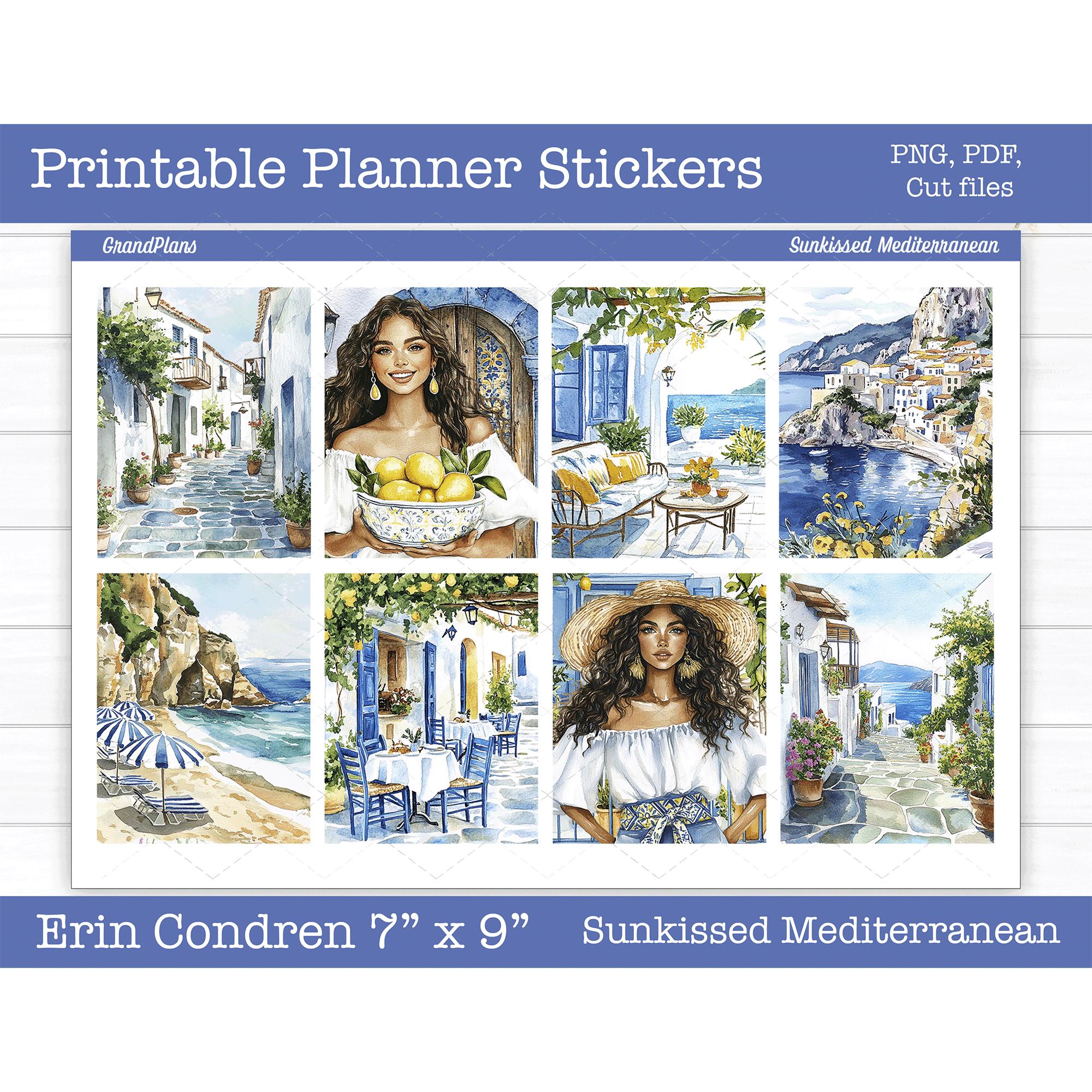 Summer Planner Stickers: Sun-kissed Mediterranean Weekly Kit for Erin Condren & Vertical Planners (Printable)