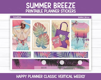 Sommer Brise Sticker | Druckbares Wochen Kit für den Classic Happy Planner