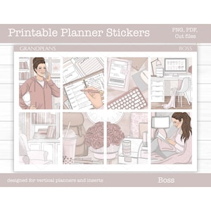 Printable Planner Stickers, Weekly Sticker Kit, Boss, Erin Condren Stickers, Vertical Planner, Cut Files, Cricut PNG