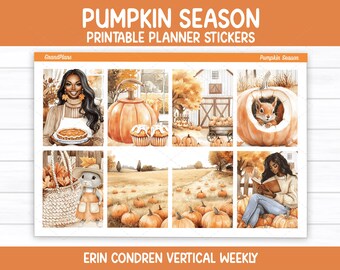 Pegatinas imprimibles para agendas con temática de calabazas / Kit semanal de otoño para agendas Erin Condren y Vertical Planners