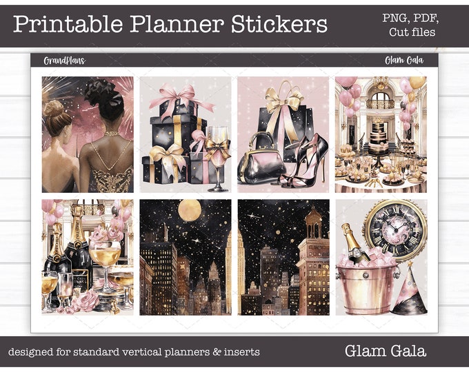 New Year's Printable Planner Stickers, Glam Gala Weekly Sticker Kit ...