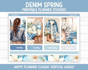 Denim Spring Weekly Sticker Kit for the Classic Happy Planner (Printable)