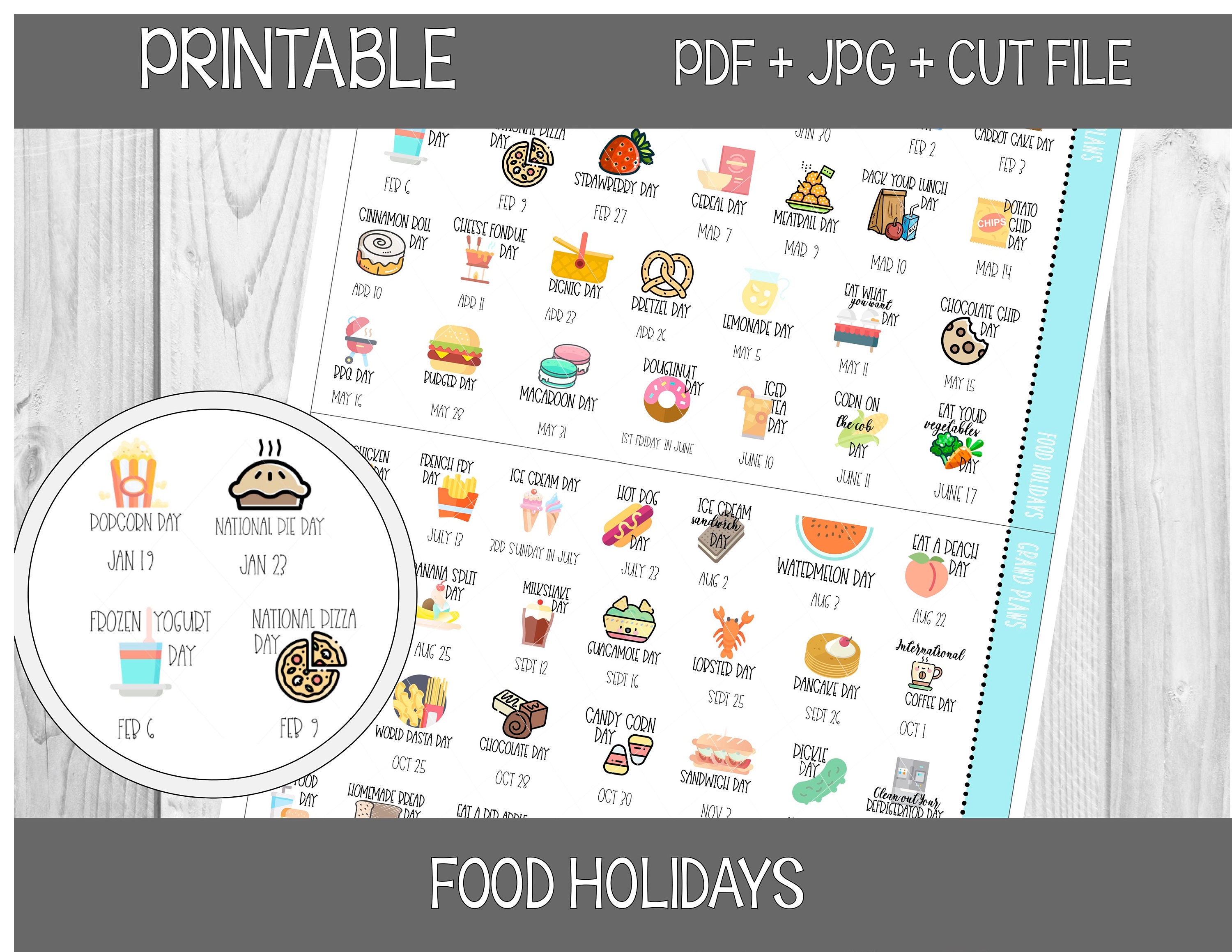 Food Holiday Stickers Foodie Printable Stickers Calendar | Etsy
