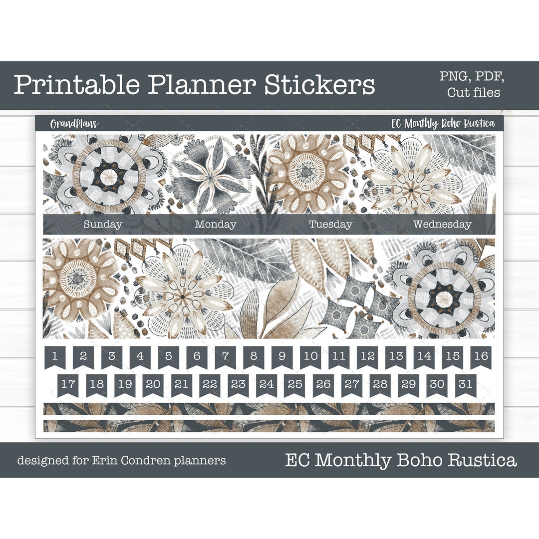 Printable Erin Condren Monthly Kit, Planner Stickers, Vertical Sticker ...