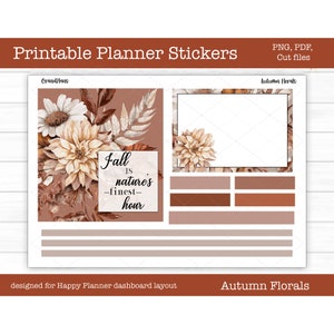 Agenda imprimable autocollants, fleurs d'automne, kit d'autocollants hebdomadaires, mise en page du tableau de bord Happy Planner, autocollants numériques, fichiers coupés, Cricut PNG