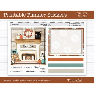 Printable Planner Stickers, Thankful Weekly Sticker Kit, Happy Planner Dashboard Layout, Thanksgiving, Cut Files, Cricut PNG