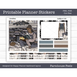 Adesivi stampabili per planner, stile rustico, kit di adesivi settimanali, layout per dashboard di planner felice, adesivi accoglienti, file di taglio, PNG Cricut