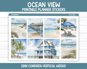 Ocean View Weekly Sticker Kit for Erin Condren & Vertical Planners (Printable)