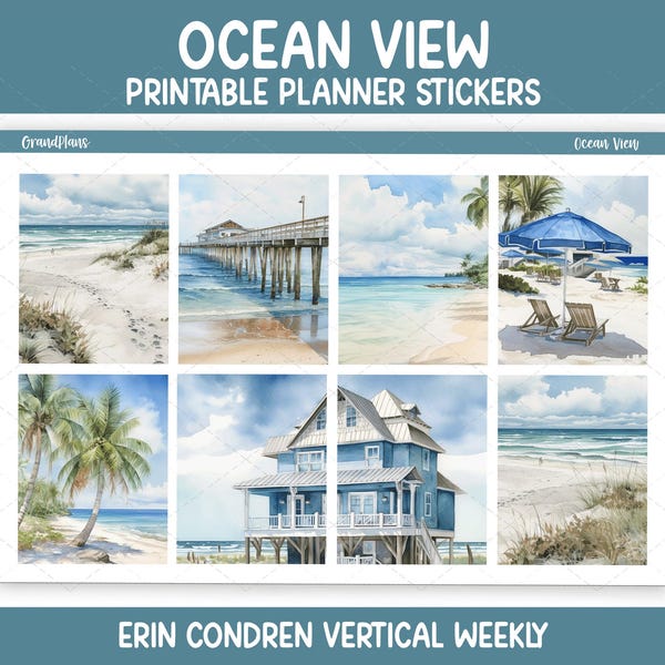 Kit de pegatinas semanales con vista al mar para Erin Condren y planificadores verticales (imprimible)