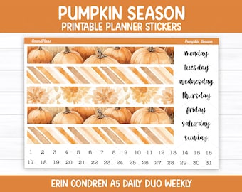 Kit d'autocollants hebdomadaires Saison des citrouilles pour agenda duo quotidien Erin Condren A5 (imprimable)