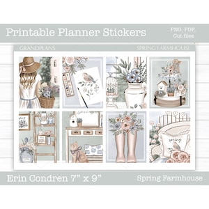 Spring Printable Planner Stickers, Spring Farmhouse Weekly Sticker Kit, Erin Condren, Vertical Planner, Cut Files,  Cricut PNG